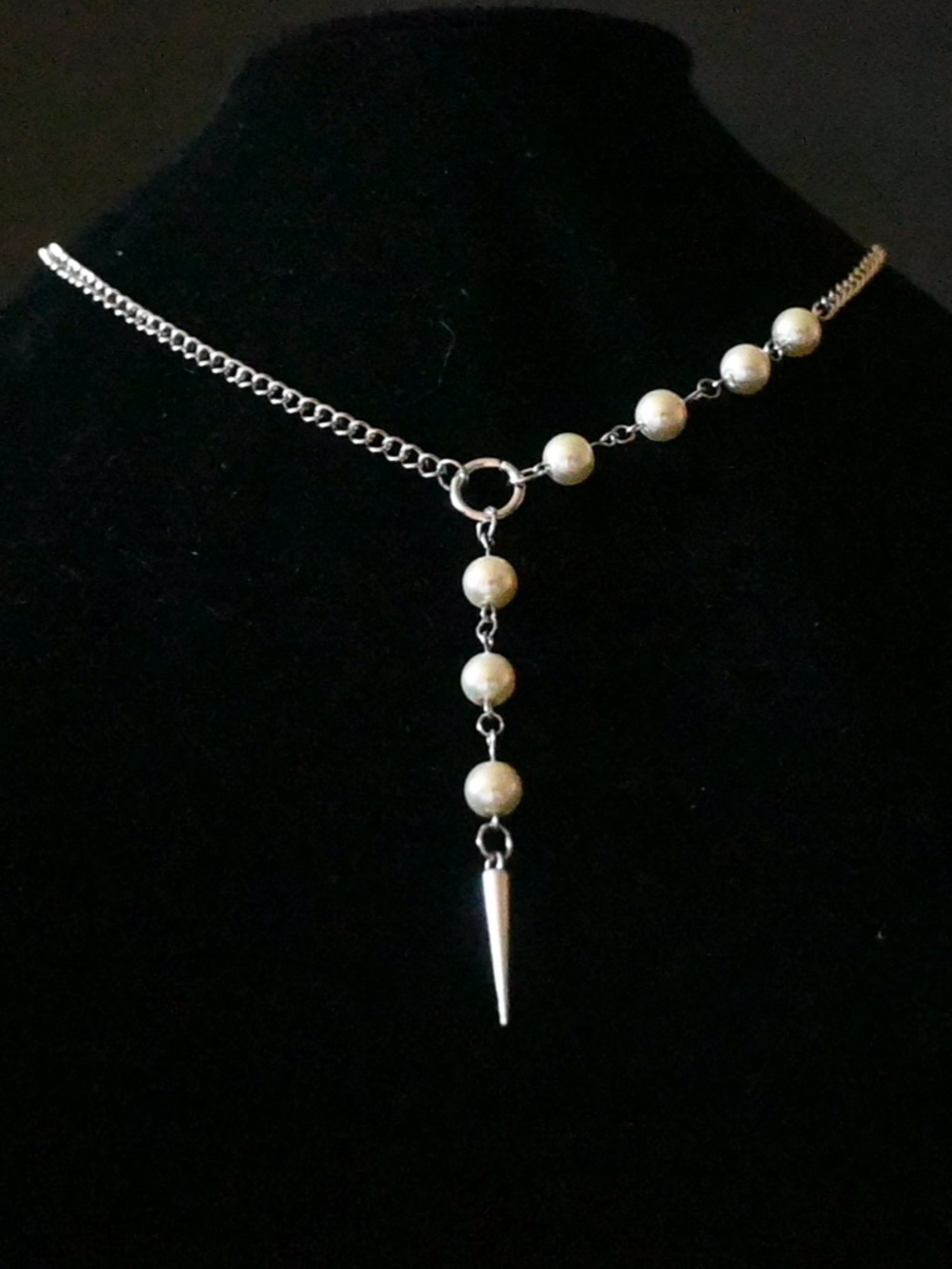 Goth pearl and spike chain necklace
